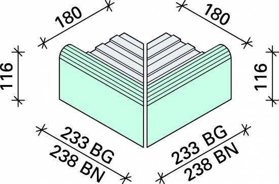 Угол внешний рукохвата под плитку Interbau 238x180x115, арт. 5467 RH B